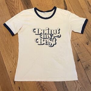 The Bee & The Fox Ringer ‘Doing my Best’ S/S Tee T-Shirt Cream Navy Size MEDIUM